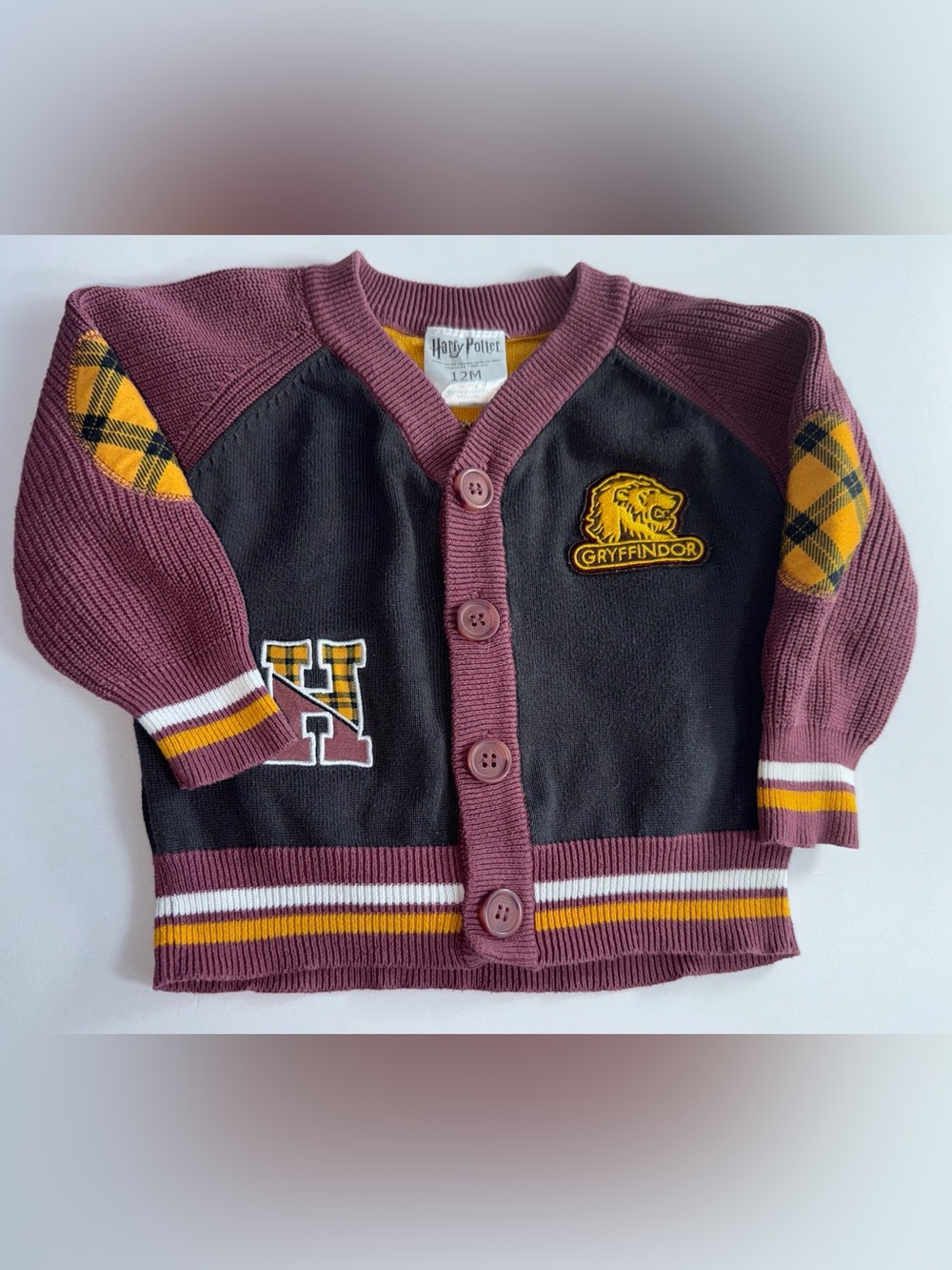 Harry Potter 12M Unisex Baby Hogwarts Gryffindor Letterman Cardigan Sweater